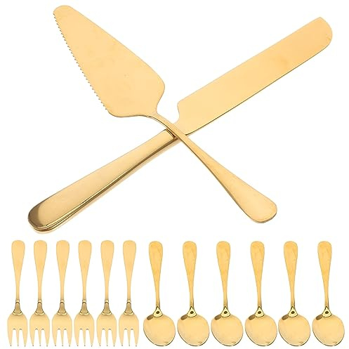 SMASOLO Utensili Per Dolci in Acciaio Resistente Dorato Con Coltelli Palette Forchette e Cucchiai Per Taglio Torte Dolci e Pizza Per Feste Matrimoni e Uso Domestico