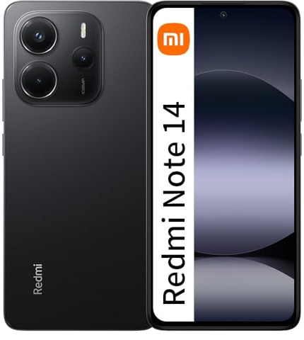 XIAOMI Smartphone Redmi Note 14,8+256GB, Negro, sistema de cámara IA 108MP, Batería 5500mAh, pantalla de Cuidado ocular 120Hz, funcionalidades IA (Cargador Incluido)