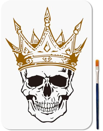 MAYJOYDIY Halloween Skelett Kronen Schablonen 29.7×21cm Königsschädel Malschablone Mit Pinsel Zum Basteln Malen Auf Holz Basteln Leinwand Wänden Dekorationen Scrapbooking