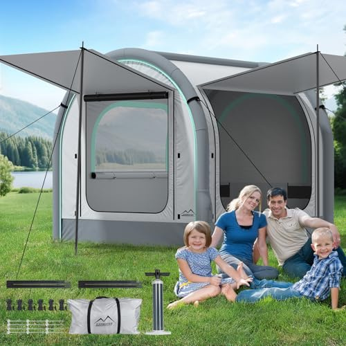 M KARMATER Large Inflatable Camping Tent, 60 Seconds Setup Blow Up Family Tent with Rainproof, Waterproof & Windproof, All Weather 4 Season SUV Outdoor Camping Tent for 2-4 Person with Storage Bag