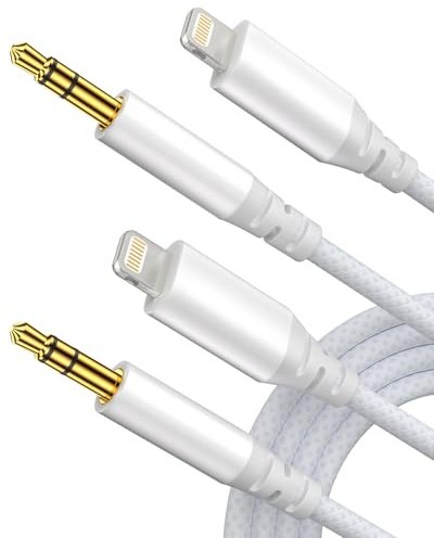 Deuomerk Aux Kabel Auto (2 Pack 1.2M) für iPhone, [MFi Zertifiziert] Light-ning Auf 3,5 mm Aux Kabel HiFi Audio Cable für i phone 14/13/12/11/X/8/7 für Auto/Kopfhörer/Lautsprecher, Weiß