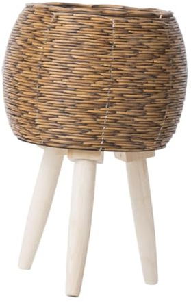 Dickly Cesta para Plantas con Patas, Maceta rústica para Suelo, Cesta de ratán de imitación, Maceta con Patas de Madera para Oficina, Café 31x20cm 3 Patas