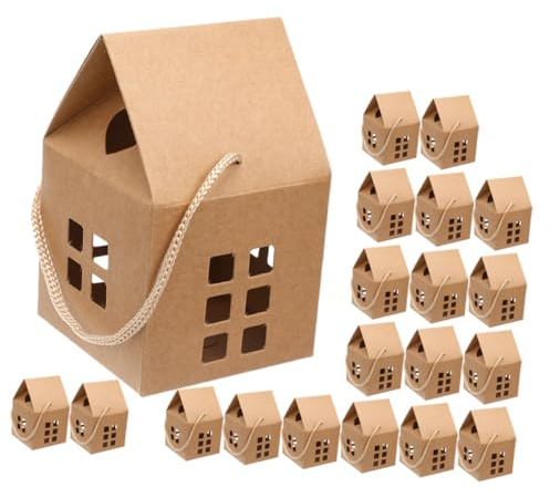 HEMOTON 20 Stück Hausförmige Geschenkboxen aus Papier mit Tragegriff Ausgehöhlt und Leicht zum Verpacken von Süßigkeiten und Geschenken zu Weihnachten