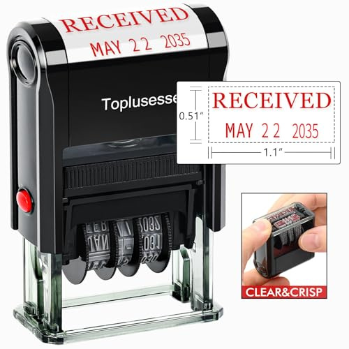 Toplusesse Received Stamp with Date Self Inking Date Stamp Phrase Date Stamp for Business Red Ink