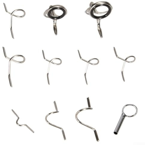 Besttoolifes Fly Fishing Plus - Juego de guías de acero inoxidable, anillos resistentes con gancho para pelacables con guías de serpiente, 11 reparación completa de caña de pescar