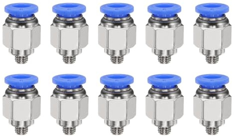 QUARKZMAN 10 Stück Push To Connect Fittings Gerade Union Fittings Blau | 6mm Rohr Außendurchmesser x 10-32 UNF Gewinde, Schnellverbinder, Kupfer, Männlich, Pneumatik Fittings