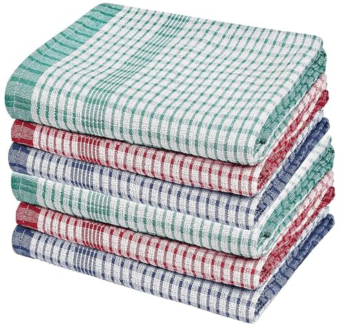 HomeSmith 100% Cotton Tea Towels – Pack of 6 Absorbent Kitchen Towels, Fast-Drying & Lint-Free Dishcloth Set
