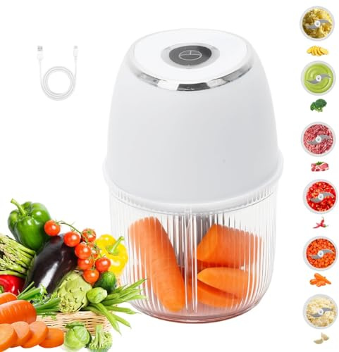Yuragim Picadora Electrica, 350ml Minipicadora Inalámbrica, Recargable USB Type-C 6 Cuchillas de Acero Portatil Batidora Trituradora Utilizado Gadget de Cocina Para Cebolla Ajo Carne Vegetal (Blanco)