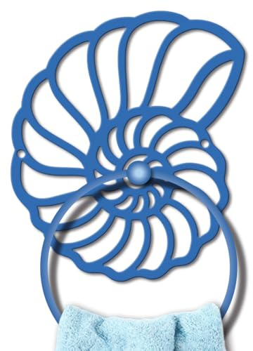 MAYJOYDIY Nautilus Metal Towel Ring Ocean Seashell Blue Hand Towel Holder Summer Style Creature Storage Hanging Ring Wall Mounted Bathroom Accessories for Kitchen Washbasin Home Decoration Gift