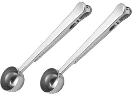 2 PCS 2-in-1 Stainless Steel Coffee Measuring Spoon with Bag Clip - Coffee Scoop & Sealer for Ground Coffee, Beans, and Cafetiere