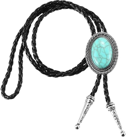 PATIKIL Bolo Tie Per Uomini, Cravatta Western In Pelle Cowboy Collana Bolo Tie In Agata Cravatta Con Corda In Pelle Bovina Per Donne Uomini Costume Accessori Vintage Tradizionali, Turchese
