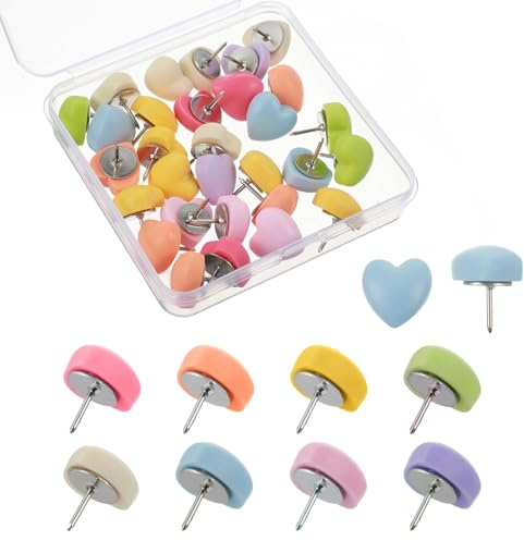 30 STK Herz Heftzwecken Reißzwecken Bunte Herz Reißnägel Pinnadeln Dekorative Pinnwandnadeln Pinnnadeln Pinnwand Nadeln Reisszwecken Pinwand Schön Push Pins, Mit Aufbewahrungsbox
