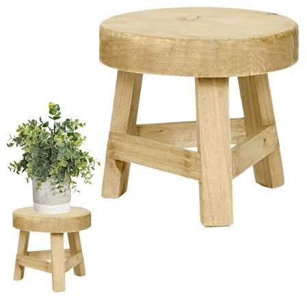 Blumenhocker Holz Klein Runder Pflanzenständer Indoor, 17.8x15.3cm Mini Holzhocker für Blumentopf Erhöhung, Sukkulenten & Zimmerpflanzen, Vintage Pflanzenhocker für Fensterbank Wohnzimmer Balkon