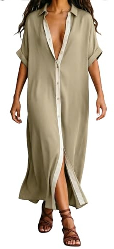 Vestido camisero largo para mujer, vestido de verano, ligero y aireado, vestido de túnica, vestido de media manga, vestido maxi elegante con botones, vestido de camisa, vestido de verano