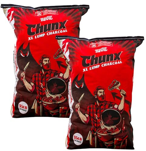 Jealous Devil 2-Pack 100% All Natural Pro Hardwood Lump Charcoal for Barbecue Grilling and Smoking, 35 Pound Bags - Restaurant Quality BBQ Grill Supplies and Fire Starter Accessories