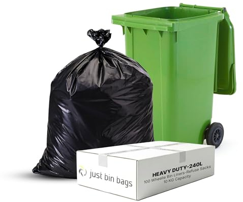 Just Bin Bags 100 x 240L Black Wheelie Bin Liners - 35 Micron | Heavy-Duty, For Domestic & Commercial Use