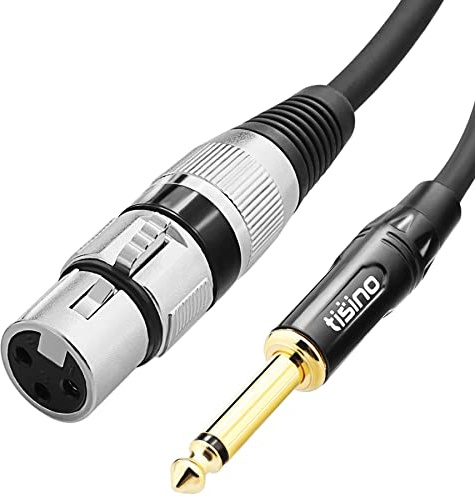 Tisino XLR till 6,35 mm uttag mikrofonkabel, XLR hona till 6,35 mm (1/4 tum) TS mono mic bly mikrofonsladd för dynamisk mikrofon – 5 m