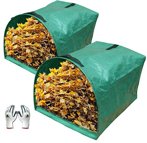Gardzen Confezione da 2 sacchetti per rifiuti da giardino, riutilizzabili, resistenti, pieghevoli, per foglie, detriti da prato e erba tagliata
