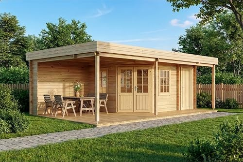 Alpholz Gartenhaus Johanna Plus 718x420cm aus Holz Natur 40mm Wandst. | aus Holz (Nordische Fichte|Kiefer), Blockbohlenbauweise, Flachdach