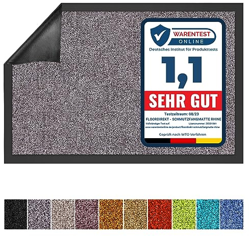 Floordirekt Schmutzfangmatte Rhine - waschbare & leistungsstarke Fußmatte - Sauberlaufmatte mit Rutschfester Rückseite - Türmatte für den Eingangsbereich (Grau (Sparrow), 40 cm x 60 cm)