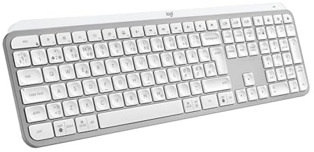 Logitech MX Keys S Trådlöst Tangentbord, låg profil, tyst skrivning, programmerbara tangenter, belysning, Bluetooth, USB C-laddning, för Windows PC/Linux/Chrome/Mac - Ljusgrå, Layout Pan Nordic QWERTY