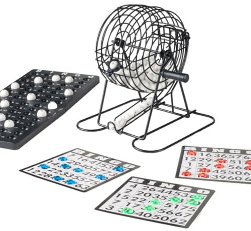 HEY! PLAY! Complete Bingo Set - Deluxe Classic Carnival and Casino Game for Adults with Tumbler Cage, Master Board, Sheets, and Markers