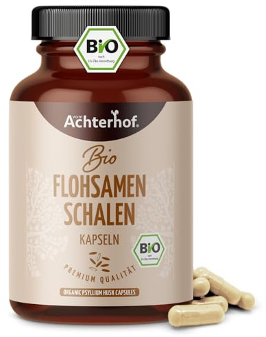 Flohsamenschalen Kapseln Bio 180 Stück | Flohsamenschalenpulver aus kontrolliert biologischem Anbau | vegan | vom Achterhof