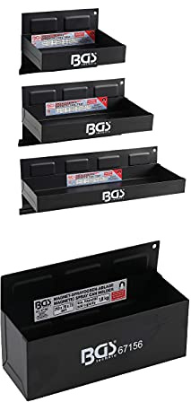 BGS 67150 | Magnet-Ablagen-Satz | 3-tlg. | 150/210 / 310 mm | Magnetschalen | Magnetische Ablage | Magnetkorb + 67156 | Magnet-Spraydosen-Ablage | 210 x 75 x 70 mm | 6 starke Magnete