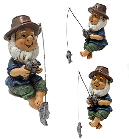 Yundxi Mini Fischer Angeln Gartenzwerg Figur, Harz Gartenfiguren, Miniatur Dekofigur für Terrasse Rasen Hof Balkon (Gnom)