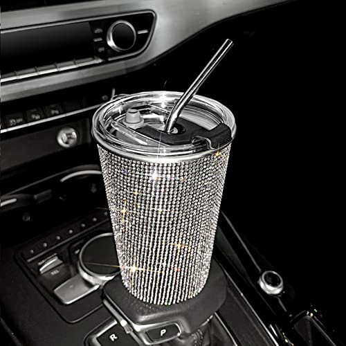 Bling Kaffeebecher, 20 Unzen Kristall Strass Trinkbecher Thermobecher mit Deckel und Strohhalm Edelstahl Isolierbecher Wiederverwendbare Wasserbecher Thermobecher für Reise WasserflascheHaus Büro