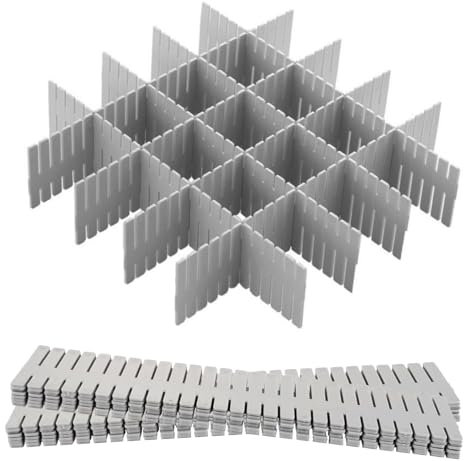 Hantoc 12 Stück Schubladenteiler, Verstellbare Schubladentrenner Organizer Kunststoff DIY Schubladen Organisers Separatoren für Unterwäsche, Socken, Kosmetik, Schlafzimmer, Büro 32.4 x 7 cm Grau