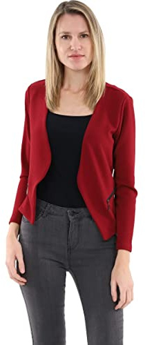 Malito - Blazer à manches longues pour femme - Blazer en jersey uni - Veste courte basique - Blazer de survêtement avec fermeture éclair - Poche - Veste cintrée 6040 (taille S à XXL), bordeaux, L