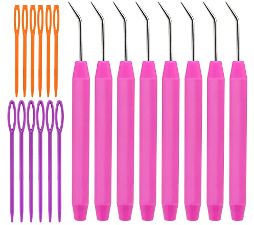 Juego de ganchos de punto, 8 agujas de ganchillo, ganchos de ganchillo de punto con agujas de tejer de colores, agujas de coser de ojos grandes para tejer manualidades, rosa (rosa/morado/naranja)