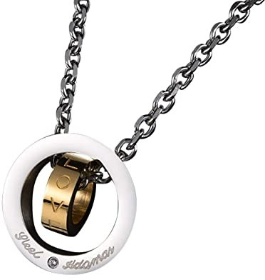 Stfery Kette Mann, Ketten Silber Frau Edelstahl Halskette Doppelring Doppelring 55cm + 5cm Coole Schmuck Geschenk für Freund Herren