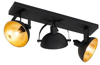 Qazqa Verstellbarer Deckenstrahler, Deckenspot - Magnax - Schwarz Gold, max. 40W, Geeignet für LED, 57.9cm, 3-flammig, Ideal als Flur, Küche lampe, Wohnzimmerlampe und