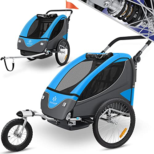 KESSER® Remolque Giratorio 360° para Niños con suspensión 2en1 Función Jogger + arnés de 5 Puntos para Bicicletas máx. 40kg