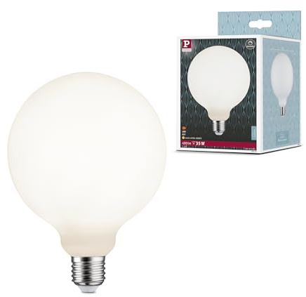 Paulmann 29081 White Lampion Edition Filament LED Globe G125 230V E27 4,3W 400lm dimmbar 125mm Weiß Glas 3000K