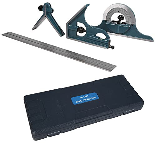 Dioche Combination Square, 1x Stainless Steel Universal Bevel 180 Degree Angle Combination Square Protractor Ruler Set
