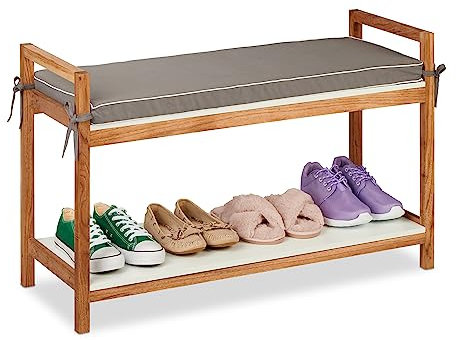 Relaxdays Schuhbank, Schuhregal mit Sitzfläche, abnehmbares Polster, HxBxT: 55 x 90 x 34 cm, Sitzbank Holz, Mehrfarbig