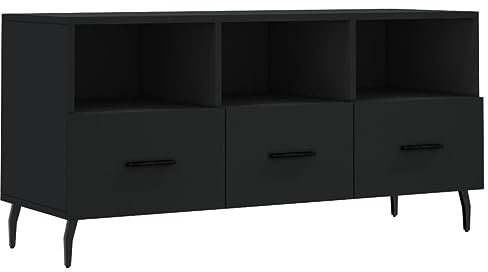 vidaXL TV Schrank, Fernsehschrank mit 3 Schubladen, Fernsehtisch für Wohnzimmer, Lowboard Sideboard TV Ständer TV Gerät, Schwarz Holzwerkstoff