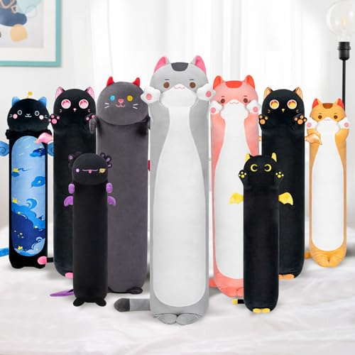 Mewaii 130CM Kuscheltier Kawaii Langes Katzen Plüsch Kissen Grau Stofftiere Plüschtier Ausgestopftes Tier Spielzeug Kuschelkissen Geschenk Plüschkissen