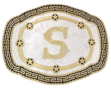 Seternaly Große Goldene Initiale Gürtelschnalle Western Cowboy Gürtelschnalle mit Buchstaben ABCDMRJ bis Z für Männer Frauen Jungen Mädchen, GOLD-S, 4.3*3.3in