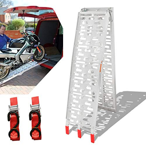 Eulenke 1X Klappbar Auffahrrampe, Max 340KG Tragfähigkeit, 226CM Alu Rampe Anhänger Verladerampe, Auto ATV Quad PKW Laderampe Anhängerrampe, Motorradrampe für Motorrad oder Mofa
