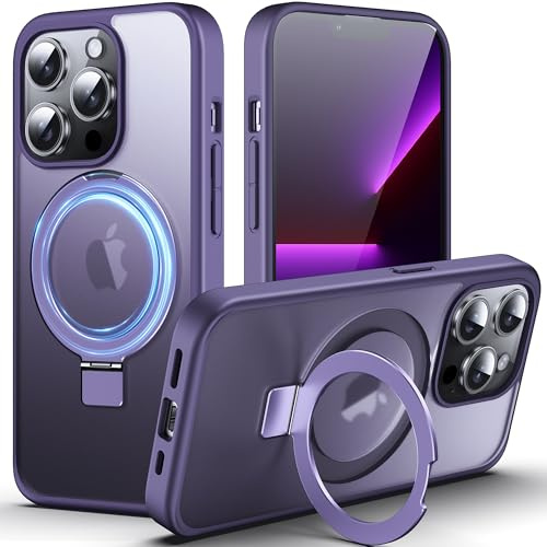 DASFOND für iPhone 13 Pro Hülle mit MagStänder, [Kompatibel mit MagSafe] Militär Handyhülle Stoßfest und Kratzfest, Magnetische Matte Case Schutzhülle mit Ringhalter, Lila