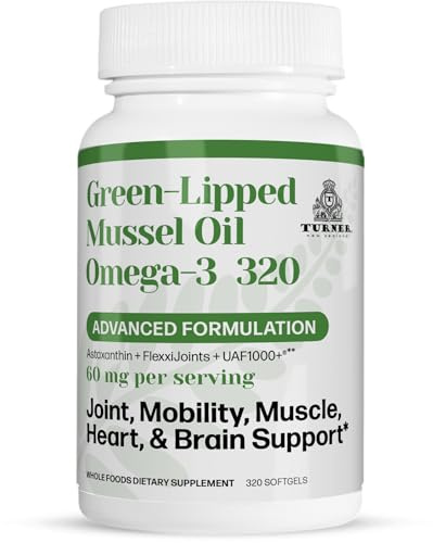 TURNER New Zealand Green Lipped Mussel Oil, UAF1000+ Super Antioxidant, No Fishy Aftertaste, 1 Bottle, 320 Softgels
