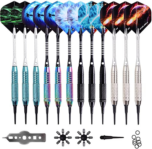 WIN.MAX Dartpfeile mit kunststoffspitze für elektronische dartscheibe 12 Stück Soft Darts Pfeile Set,18 Gramm