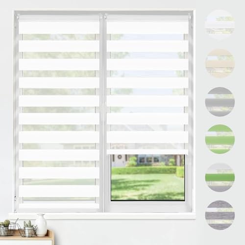 HOMEDEMO Doppelrollo Klemmfix ohne Bohren & mit Bohren, Rollos für Fenster und Tür,75x160cm(Stoffbreite 75cm,Weiß),Duo Rollo Klemmrollo lichtdurchlässig Fensterrollo Sichtschutz