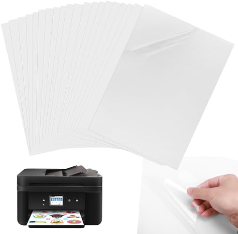 20 Blätter A4 Vinyl Aufkleberfolie Selbstklebend Folie, Transparent Klar | Selbstklebend Aufkleber zum Bedrucken, Druckerpapier Schnell Trocknen Stickerpapier für Tintenstrahldrucker und Laserdrucker