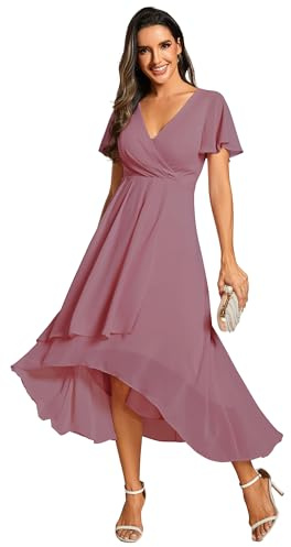 Ever-Pretty Women's Chiffon V-Neck Short Wedding Guest Dress with Ruffled Sleeves 02084