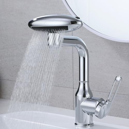 Tivezlor Wasserfall Badezimmerhahn, multifunktionaler Waschtisch-Wasserhahn 4 in 1, 360° Waschtisch-Mischbatterie, Badezimmer-Waschtisch-Wasserhahn Edelstahl,Chrome
